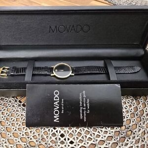 Movado Gold and Black Leather Watch